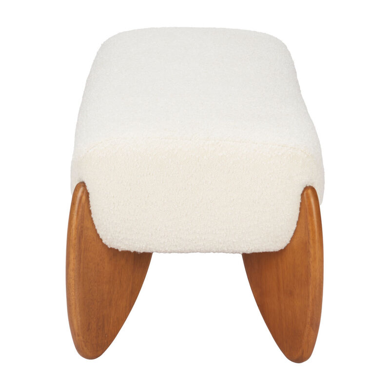 HomeRoots 50" Ivory and Brown Boucle and Solid Wood Upholstered Bench image number 3