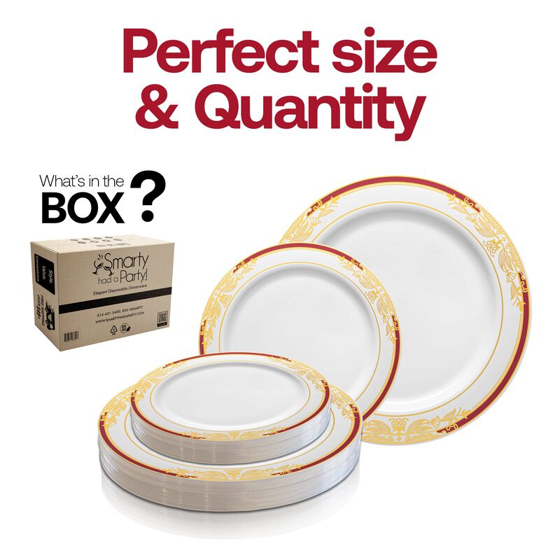 White with Burgundy and Gold Harmony Rim Plastic Dinnerware Value Set (40 Sets) image number 4