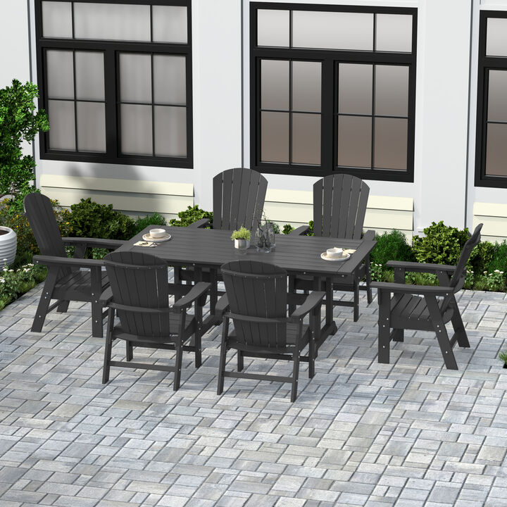 WestinTrends 7 Piece Outdoor Patio Dining Table and Adirondack Armchair Set