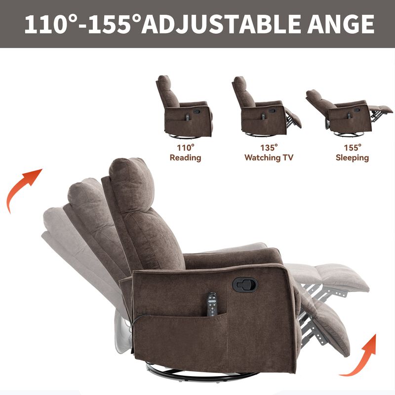 Manual Recliner Chair with Heat and Massage, Rocker and Swivel Chair in Fabric for Living Room image number 8