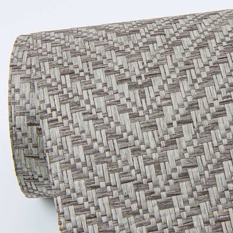 Madoka Dark Grey Paper Weave Grasscloth Wallpaper (Double Roll) image number 4