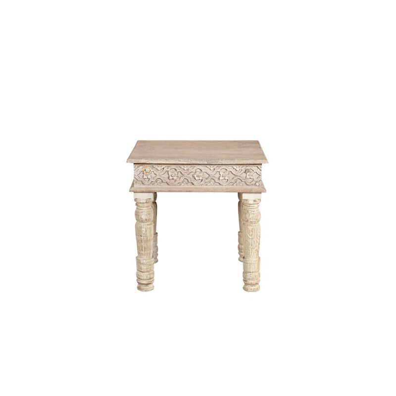Taran Designs Eldris Carved Solid Wood End Table