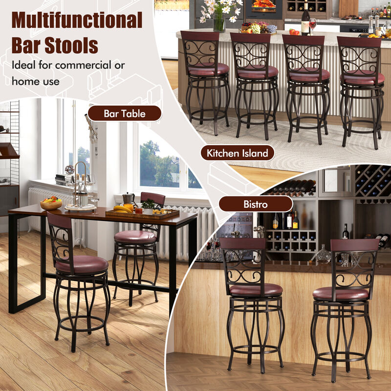 Set of 2 Bar Stools with Backrest and Footrest –  Tall Kitchen or Bar Chairs