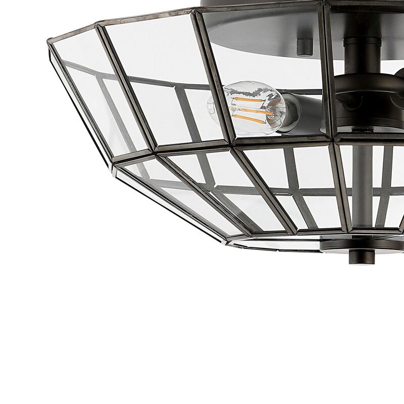 Theo 2-Light Farmhouse Rustic Iron/Glass LED Semi Flush Mount