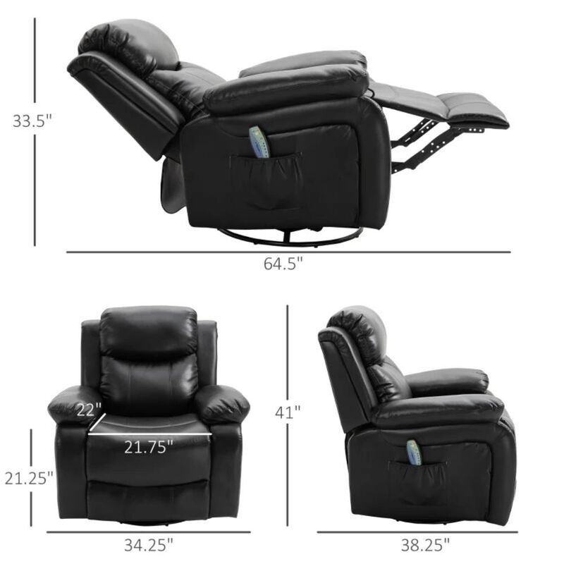 Hivvago Adjustable Black Faux Leather Remote Massage Recliner Chair w/ Footrest