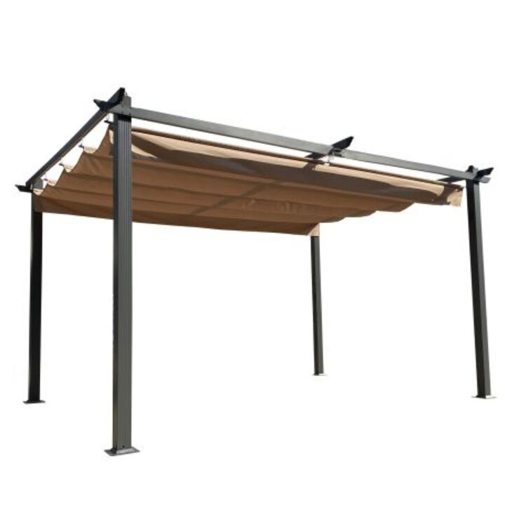 13x10 Ft Outdoor Patio Retractable Pergola with Canopy - Sunshelter for Gardens, Terraces, Backyard