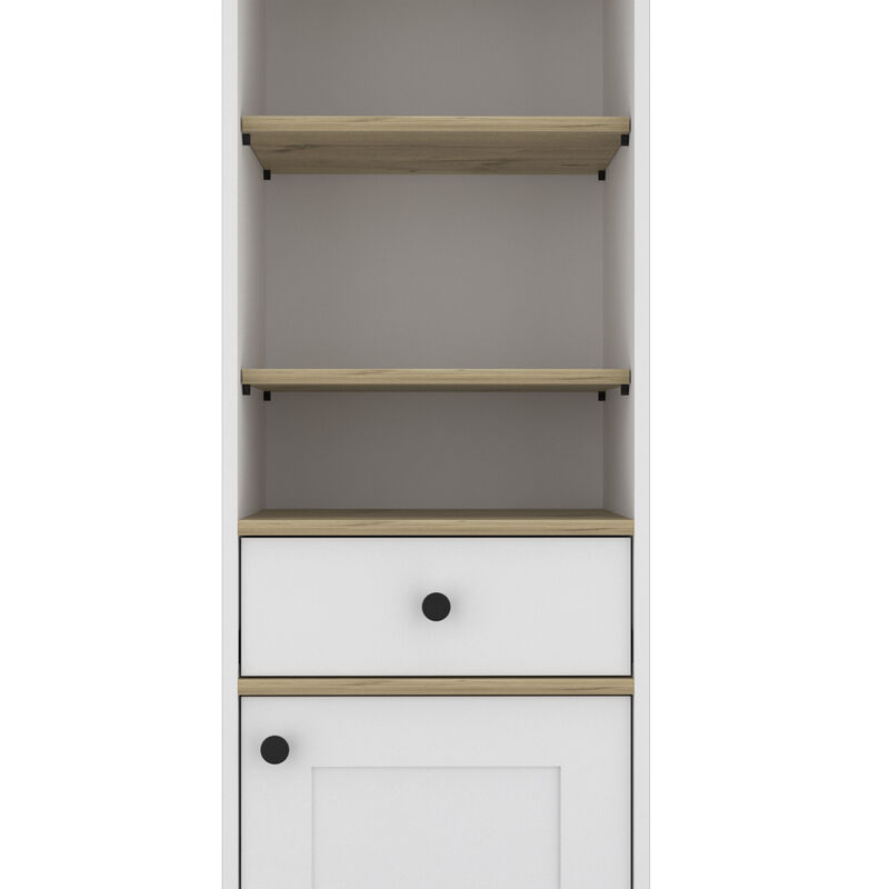 DEPOT E-SHOP Norwalk Linen Single Door Cabinet, Three External Shelves, One Drawer, Two Interior Shelves, Light Oak / White