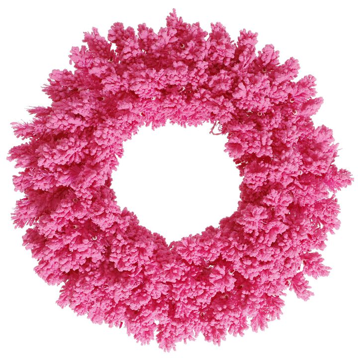 Vickerman 24" Flocked Pink Fir Artificial Christmas Wreath, Unlit - Faux Fir Christmas Wreath - Indoor Seasonal Home Decor
