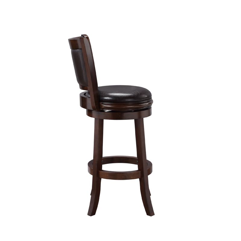 Pal 29 Inch Swivel Bar Stool, Solid Wood, Rich Faux Leather, Espresso Brown - Benzara image number 5