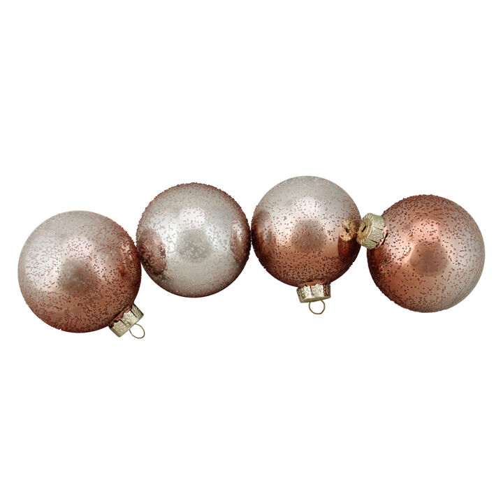 4ct Brown and Silver Ombre Hand Blown Shiny Glass Christmas Ball Ornaments 3.25" (80mm)