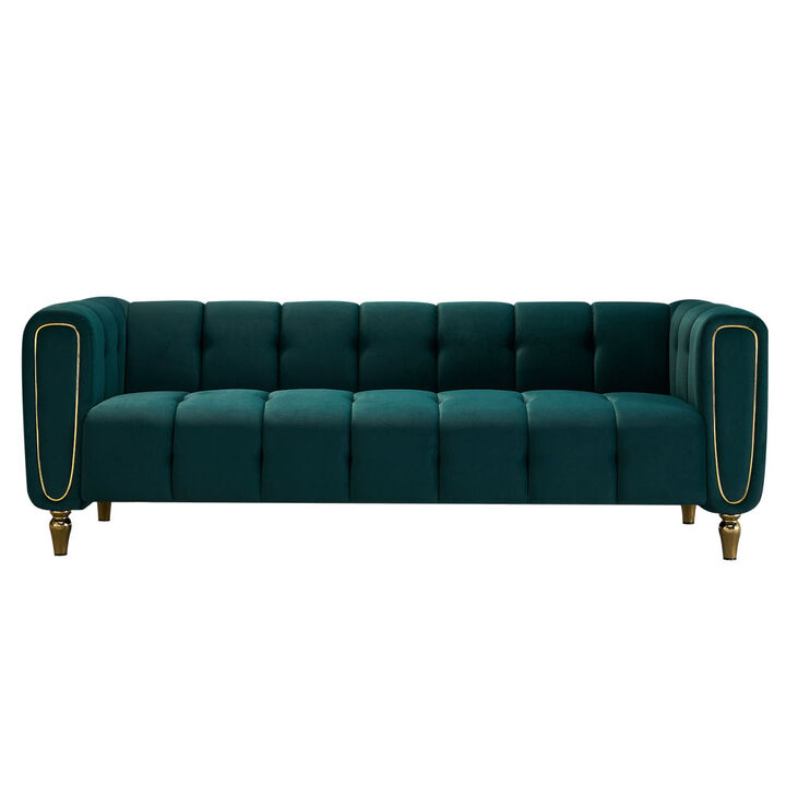 Modern Velvet Sofa 83.07 inch for Living Room Green Color