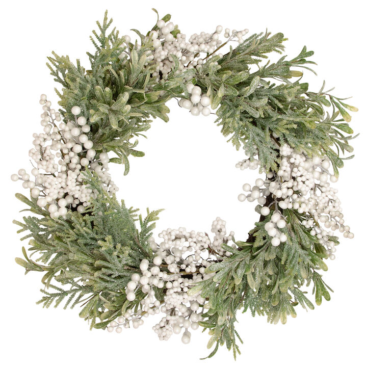 White Berry and Frosted Pine Christmas Wreath  28-Inch  Unlit