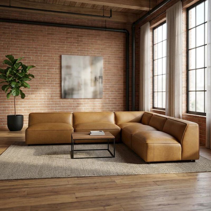 Vegan Leather Modular L-Shaped Sectional Couch for Living Room, Camel, 5 Pc image number 4