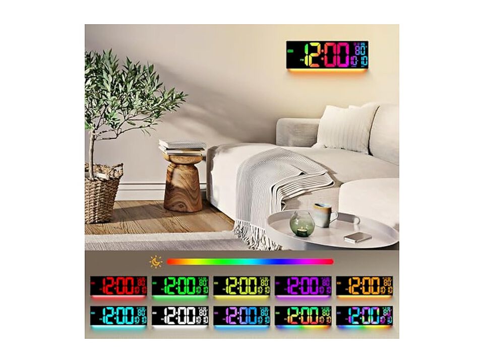 Digital RGB Color LED Display Remote Wall Clock 5 Inch Black Office Decor