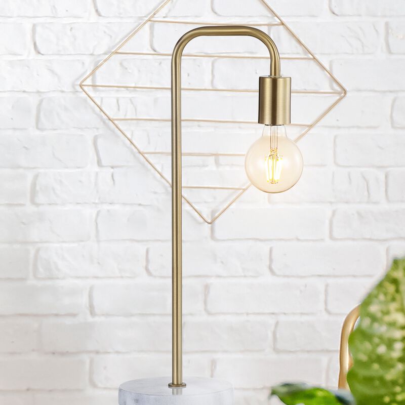 Axel 20.5" Minimalist Glam Gold Pipe Metal/Marble LED Table Lamp, Brass Gold