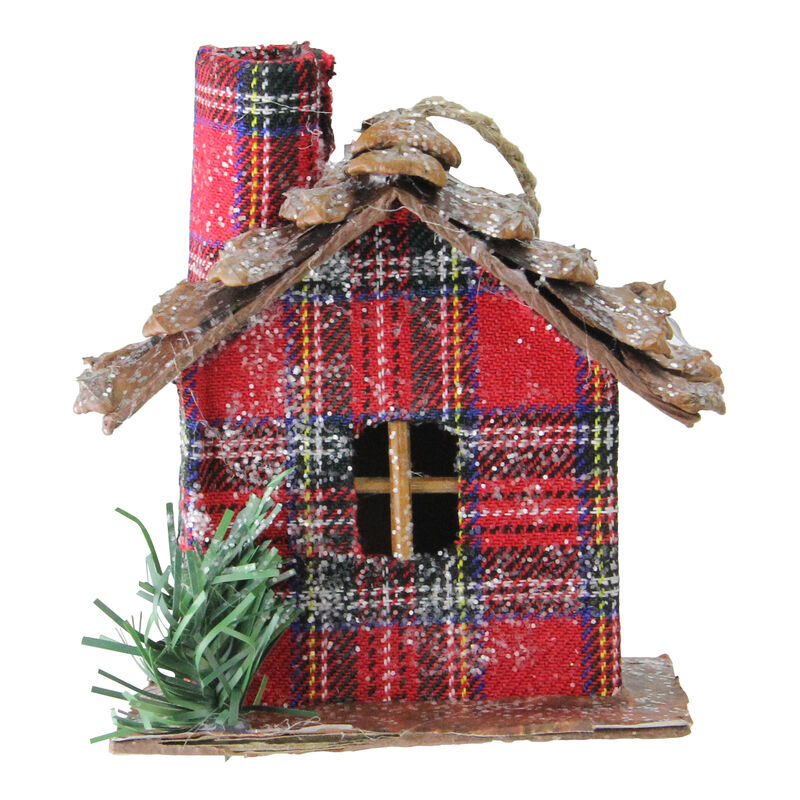 4.25" Red Plaid Country Cabin Christmas Ornament image number 1