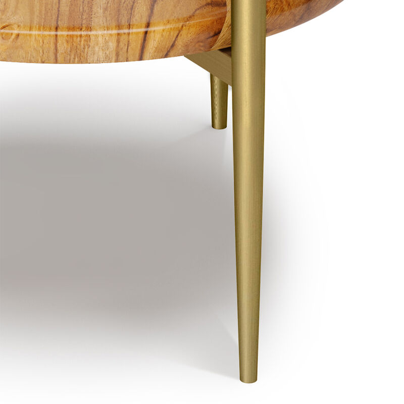 Wagner SOLID ACACIA WOOD 18 inch Wide Round Mid Century Marble & Wood Side Table in White/Natural