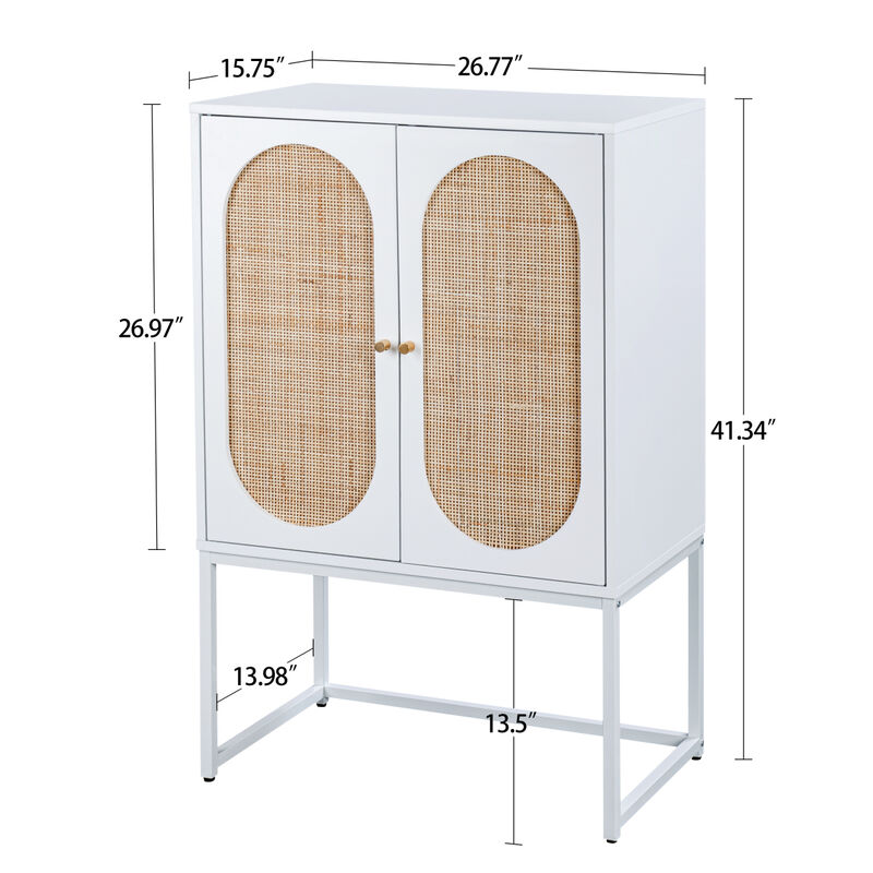 Natural Rattan 2 Door high cabinet, Built-in adjustable shelf, Easy Assembly, Free Standing Cabinet for Living Room Bedroom
