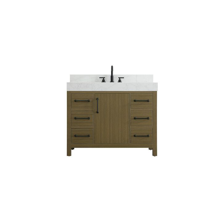 Elegant Kitchen and Bath 42 inch Single Bathroom Vanity In Chestnut Brown with backsplash