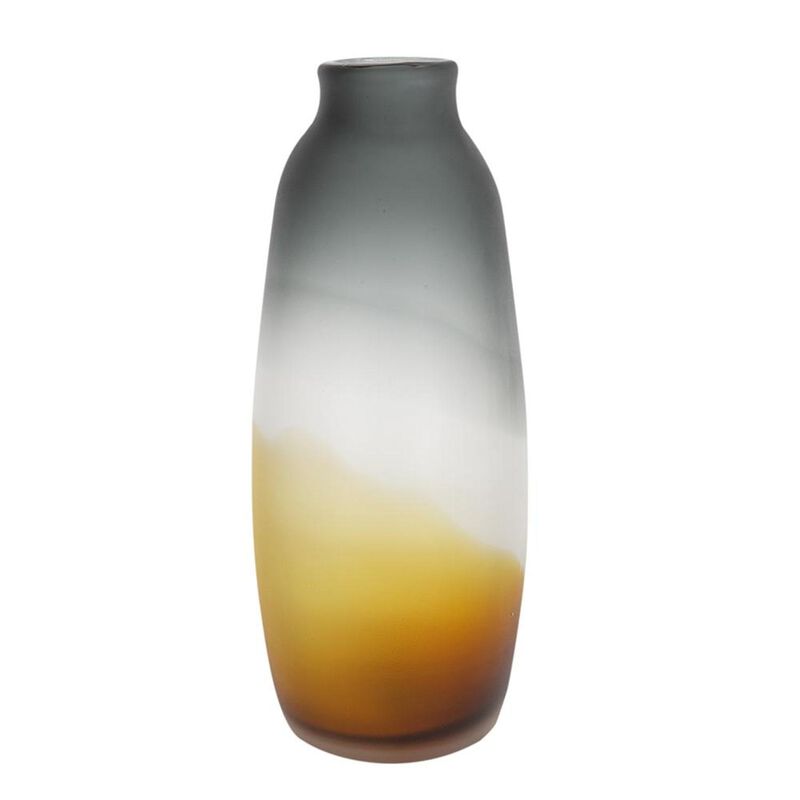HomeRoots 17" Charcoal And Orange Ombre Glass Table Vase image number 0