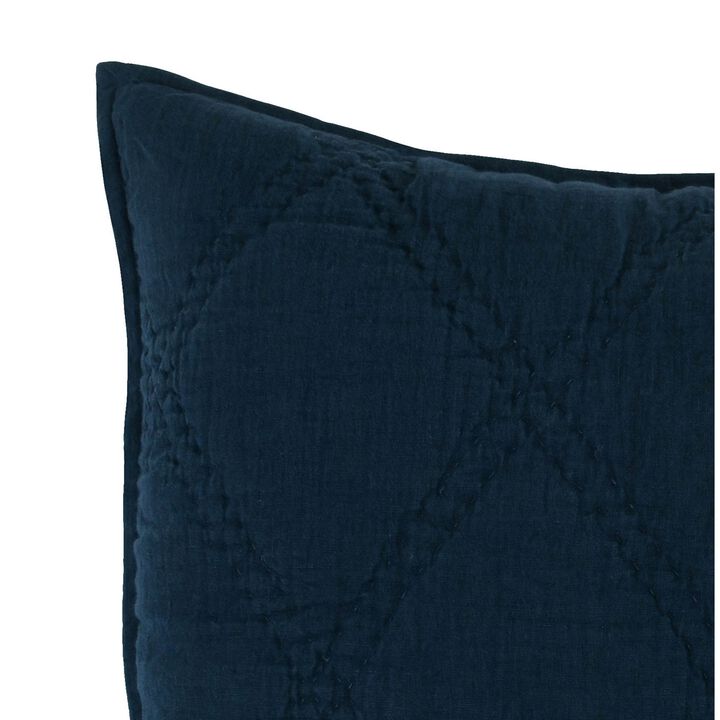 Hara 26 Inch Hand Quilted Euro Pillow Sham with Polyester Fill, Dark Blue-Benzara