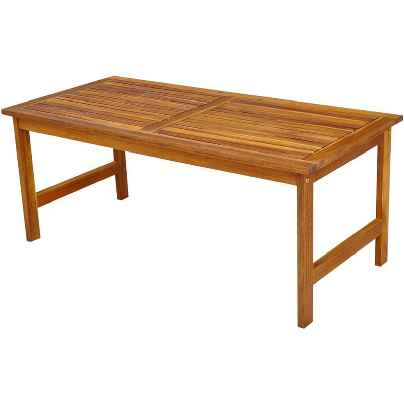 Roma 4pc Modular Outdoor Sofa and Table Set, Brown Acacia Wood, White - Benzara