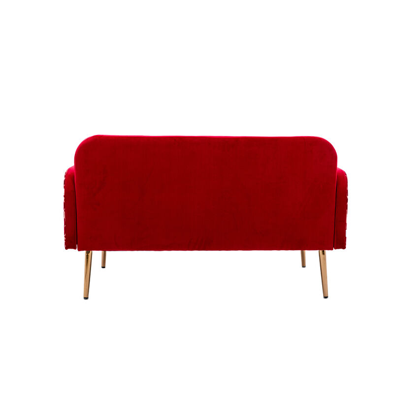 Red Velvet Sofa: Stylish Accent Loveseat with Metal Feet