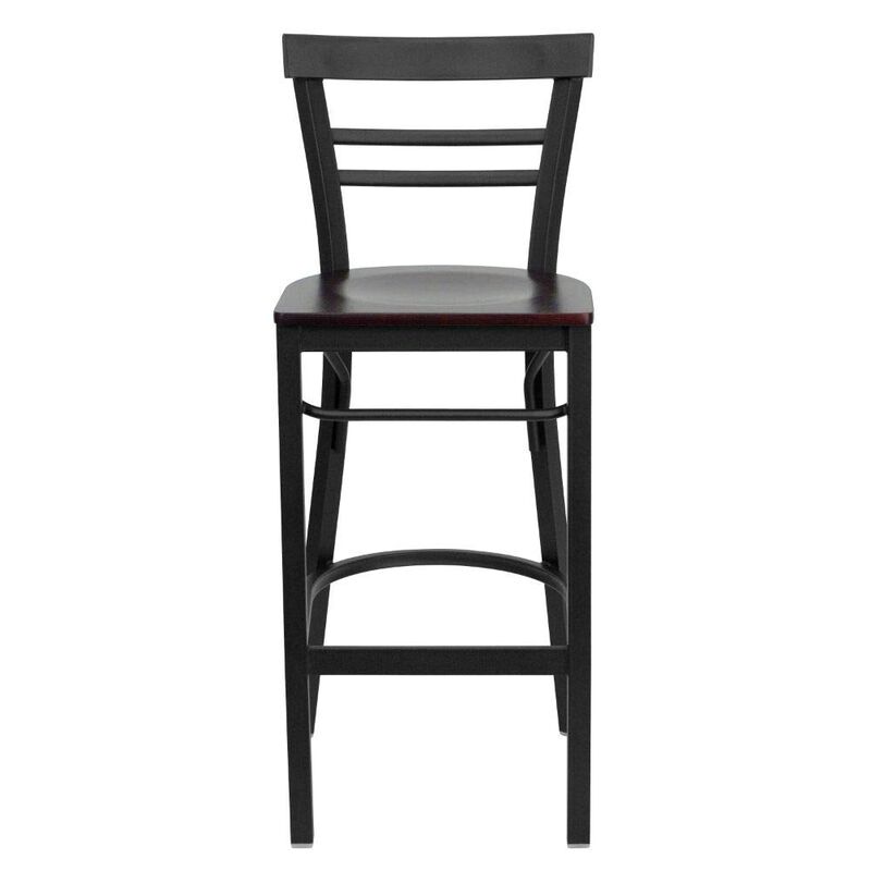 Flash Furniture HERCULES Series Black Two-Slat Ladder Back Metal Restaurant Barstool - Mahogany Wood Seat image number 4