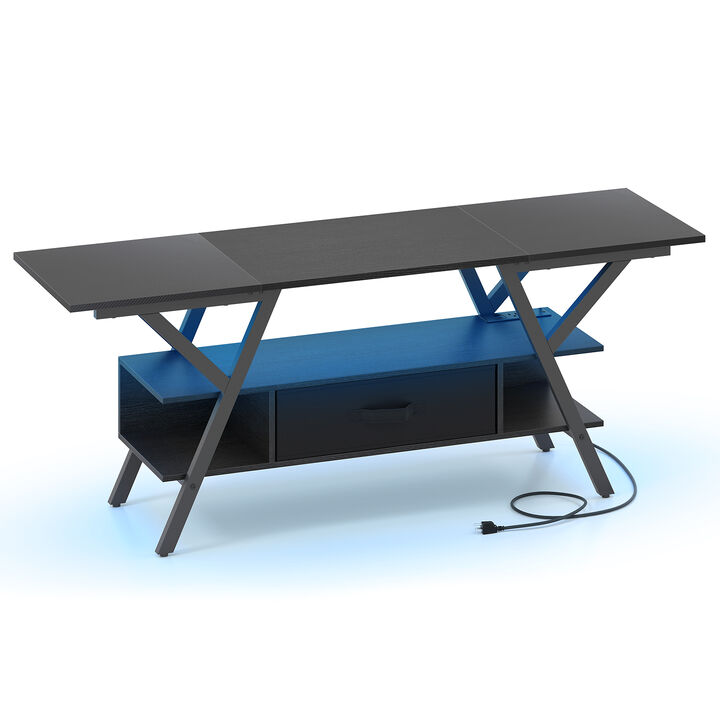 Modern TV Stand with LED Lights and Built In Power Outlets