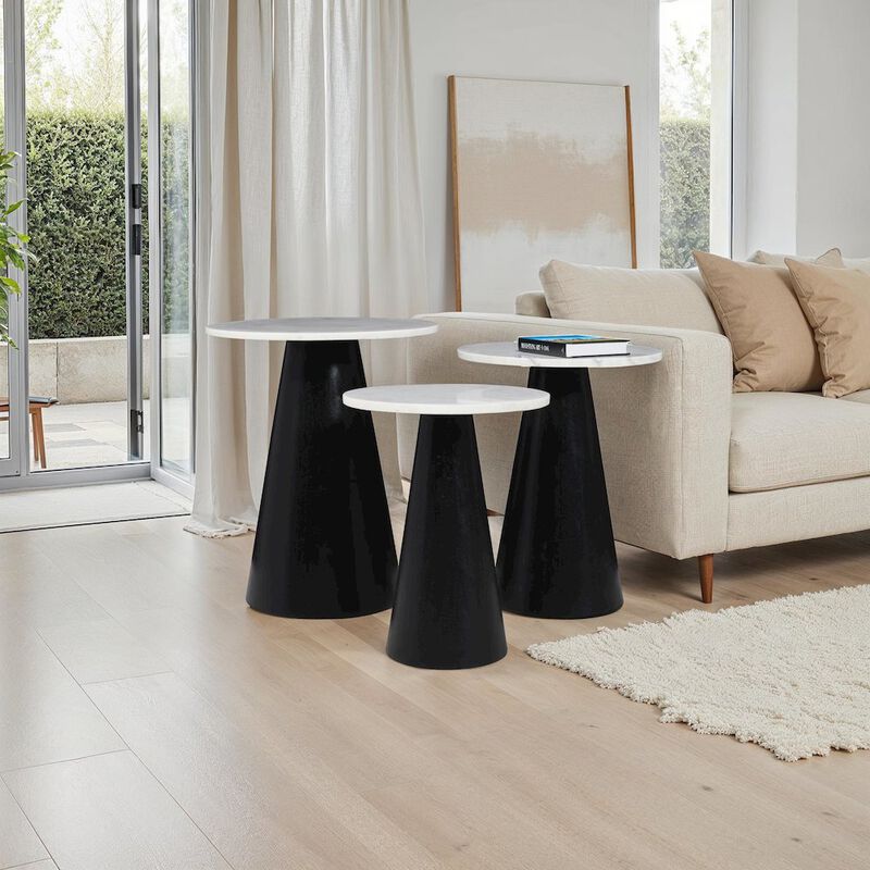 Jofran Nolan Marble Top Three Pack Solid Wood Accent Table Set