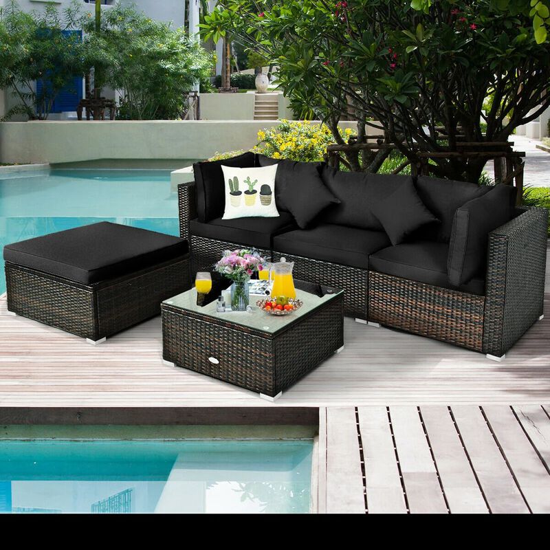 Mondawe 5 Pieces Outdoor Patio Rattan Furniture Set Sectional Conversation with Cushions