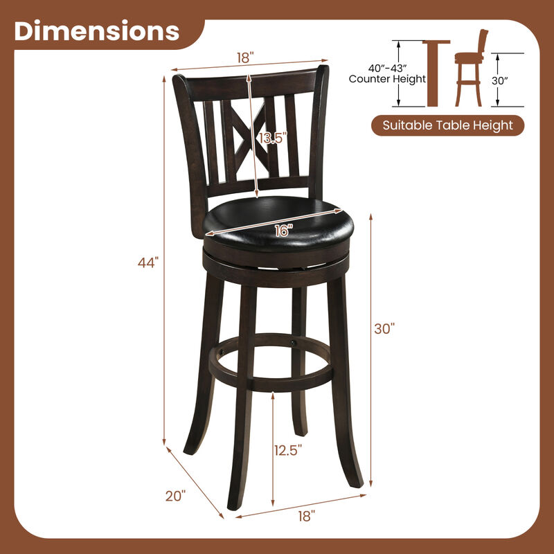 Set of 4 Swivel Bar Chairs with Hollow Back Design and Footrest image number 2