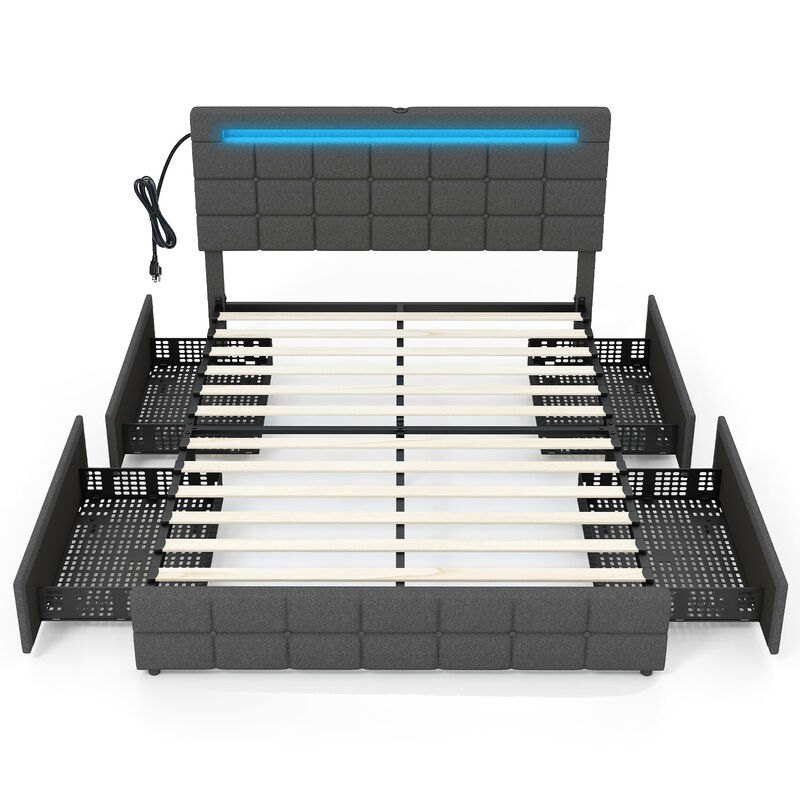Upholstered LED Bed Frame with Headboard and 4 Drawers image number 4