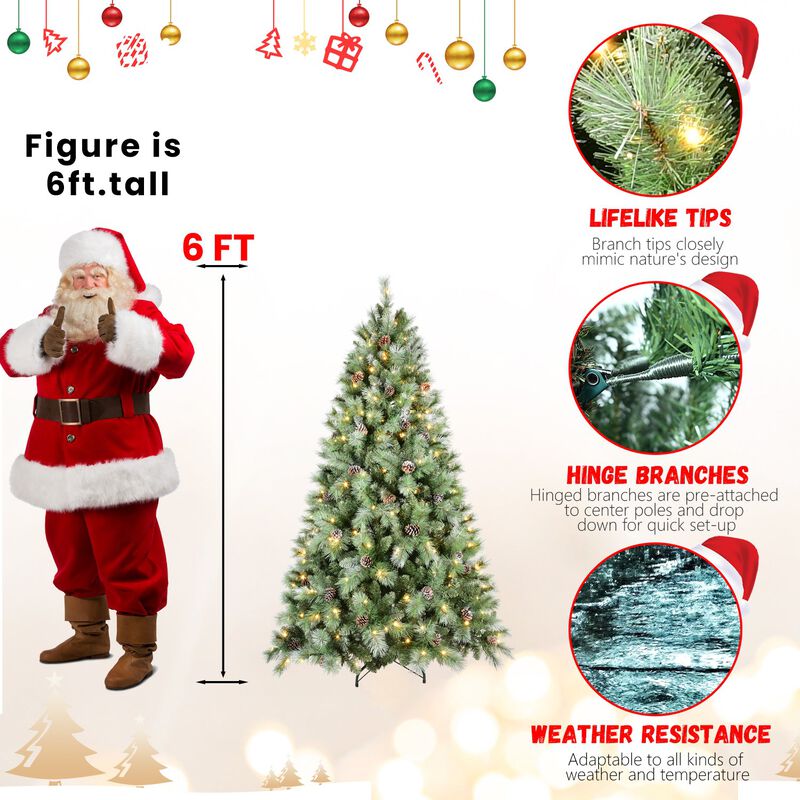 6 ft. Christmas Tree Pre Lit with 300 Warm White LED Lights 988 PVC Hard Needle Tips
