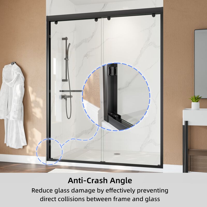 Heavy-Duty Aluminum Shower Door with Anti-Derailment Track, 60x76 Wide Adjustable