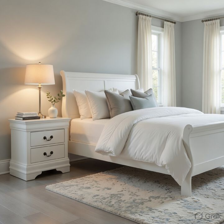 Full Size Bedroom Set, White Finish, 2-Piece Set with Bed and Nightstand