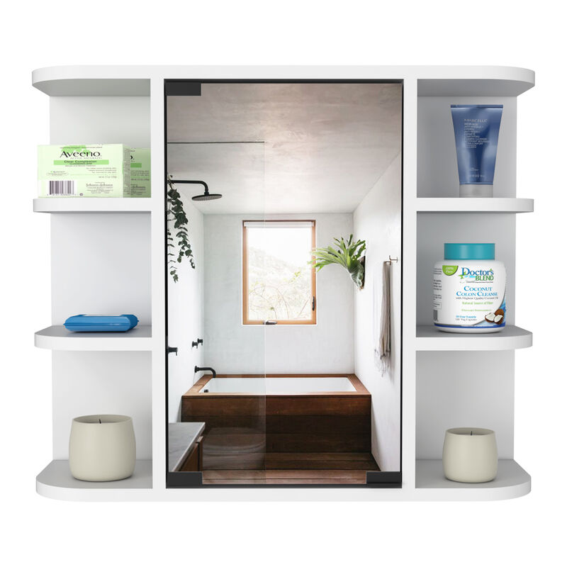 DEPOT E-SHOP Roma Mirrored Medicine Cabinet, Six External Shelves, Three Interior Shelves, Light Gray