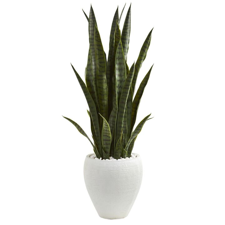 Nearly Natural 3.5-in Sansevieria Artificial Plant in White Planter