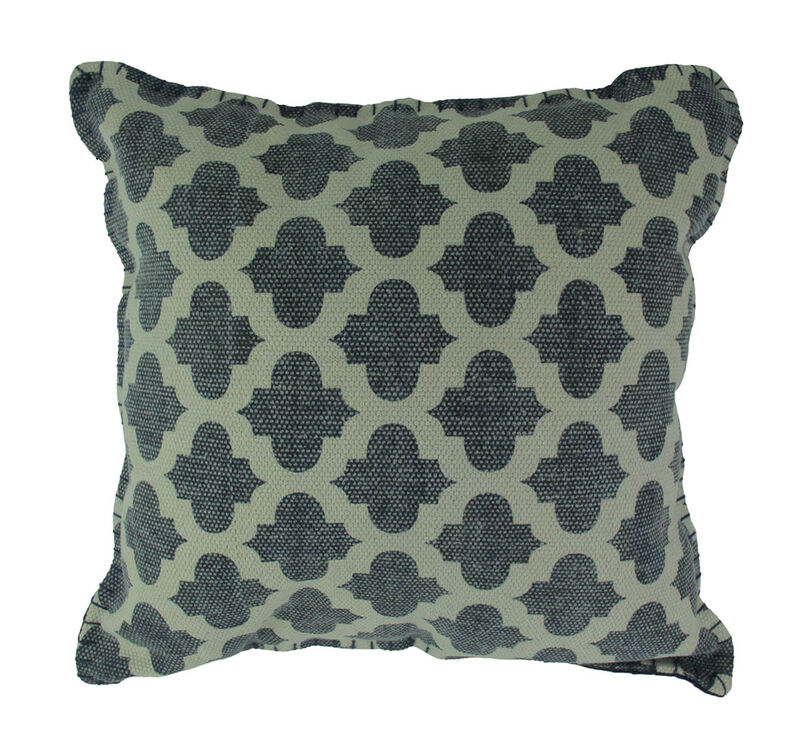 Denim Blue Moroccan Quatrefoil Design Cotton Dhurrie Pillow 20 Inch image number 0