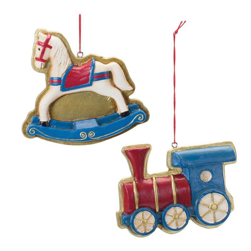 Rocking Horse and Train Christmas Ornaments for Holiday Tree Decoration (Set of 12)
