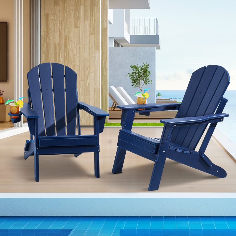 Set of 2 Outdoor Adirondack Chairs &ndash; Foldable & Durable Plastic Seating for Fire Pit, Yard, or Porch