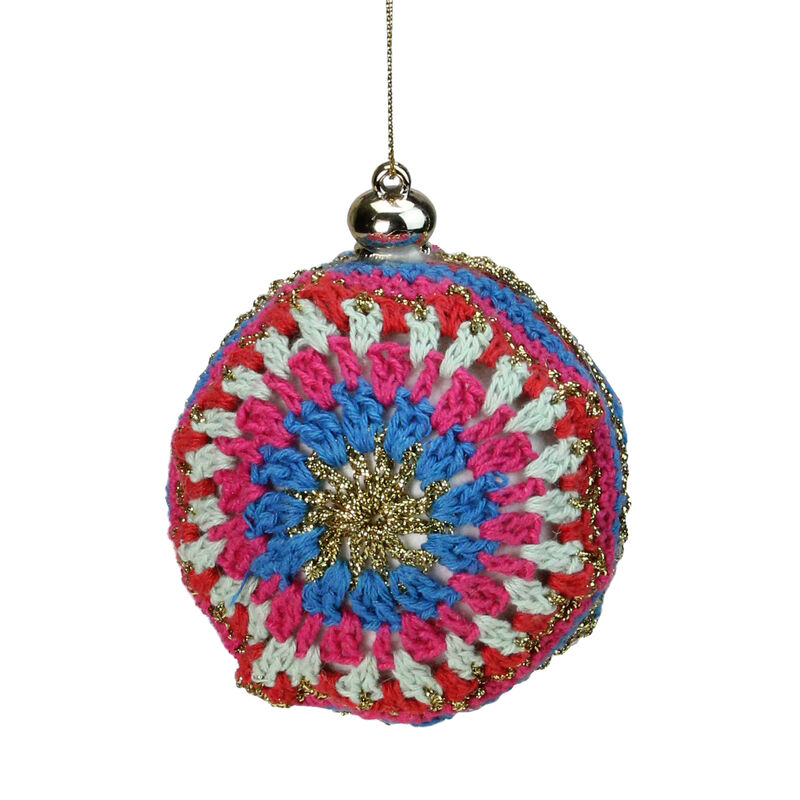 Multi-Color Knit Christmas Disc Ornament 4" (100mm) image number 0