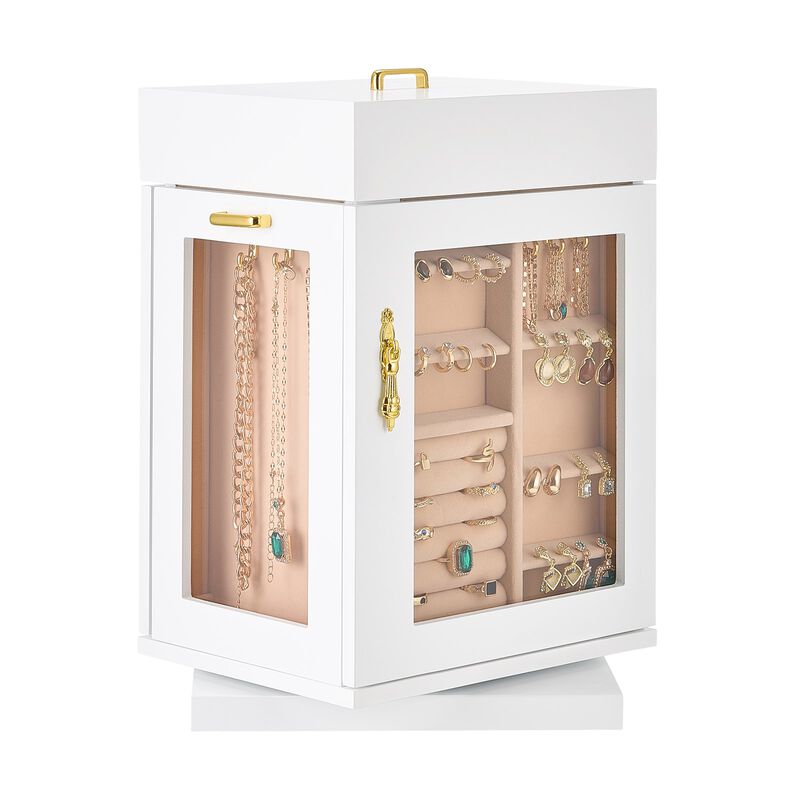 360&deg; Rotating Jewelry Organizer with Built-In Necklace Hooks &ndash; Stylish Storage Box