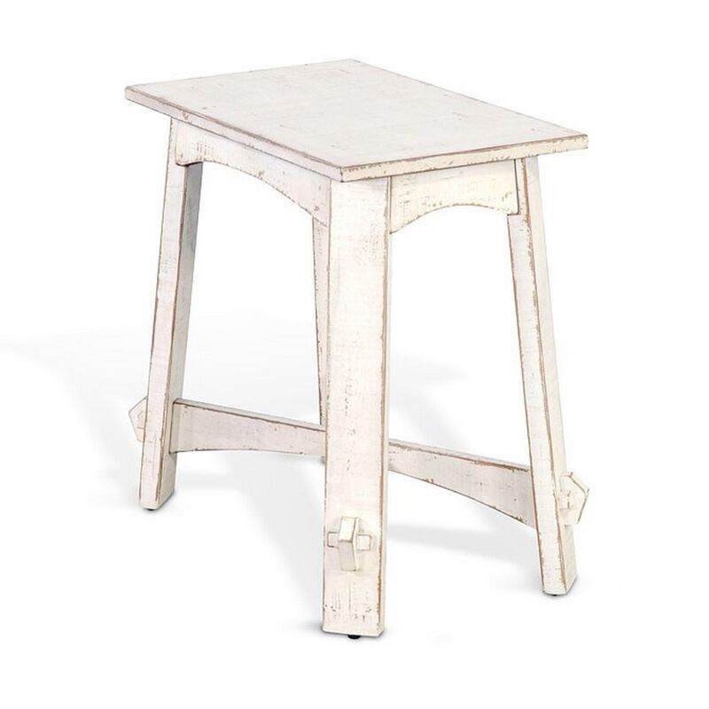 Rena Rustic Accent Chairside Table, X Legs, 24in Distressed White