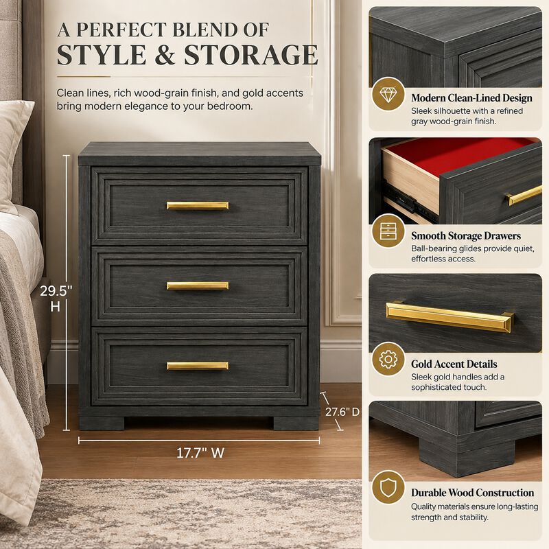 Tavressiq 3-Drawer Nightstand image number 3