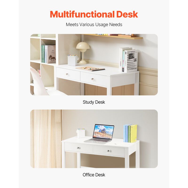Modern Kids Writing Desk with Storage Drawers Rectangle Study Table for Home Office-White image number 3