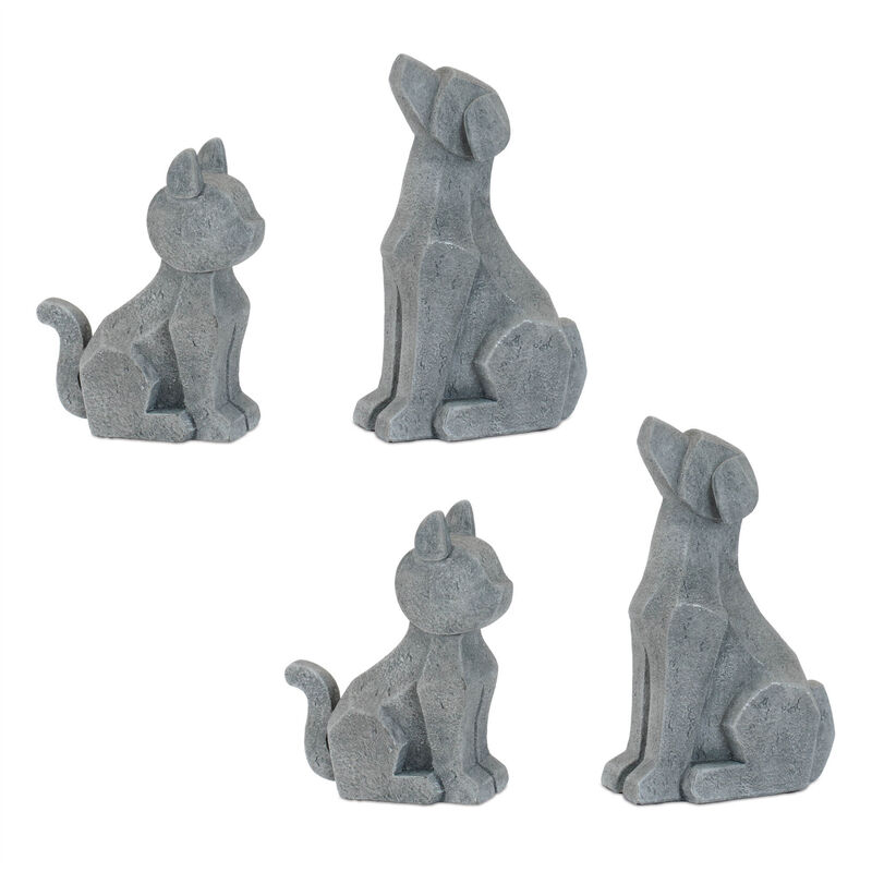 HomeRoots Set of Four Gray Polyresin Cat And Dog Figurines image number 0