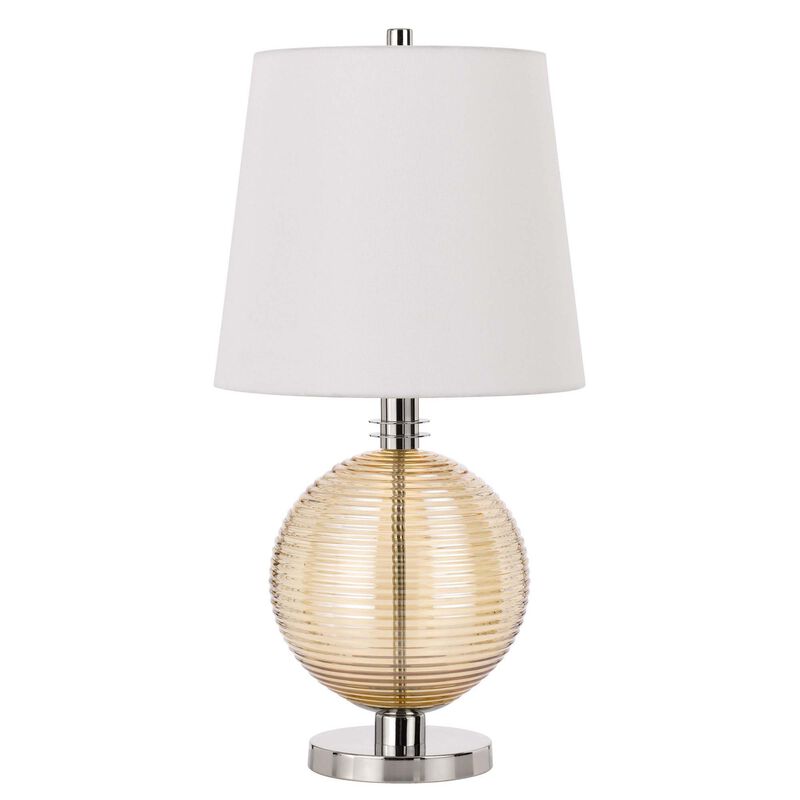 Table Lamp with Textured Glass Ball Accent, White and Chrome - Benzara