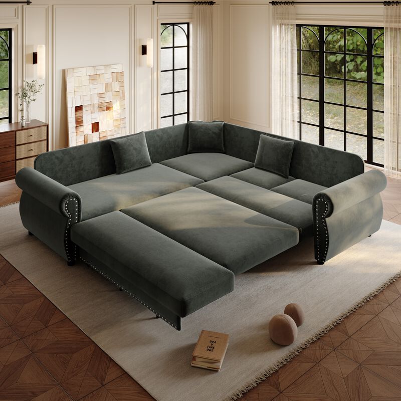 Possku Chenille L‑Shaped Sectional Sleeper Sofa image number 2