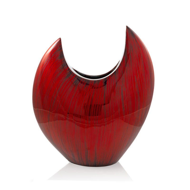 Hivvago 14 Inch Red Striped Aluminum Table Vase